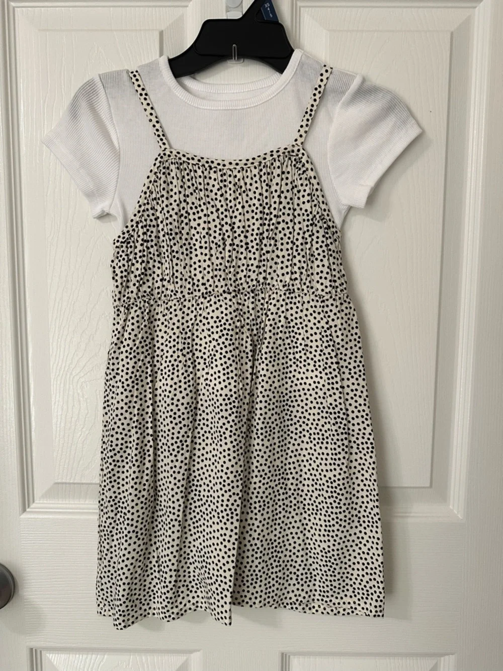 wonder nation Cream Dress with Black Dot Print and White Tee